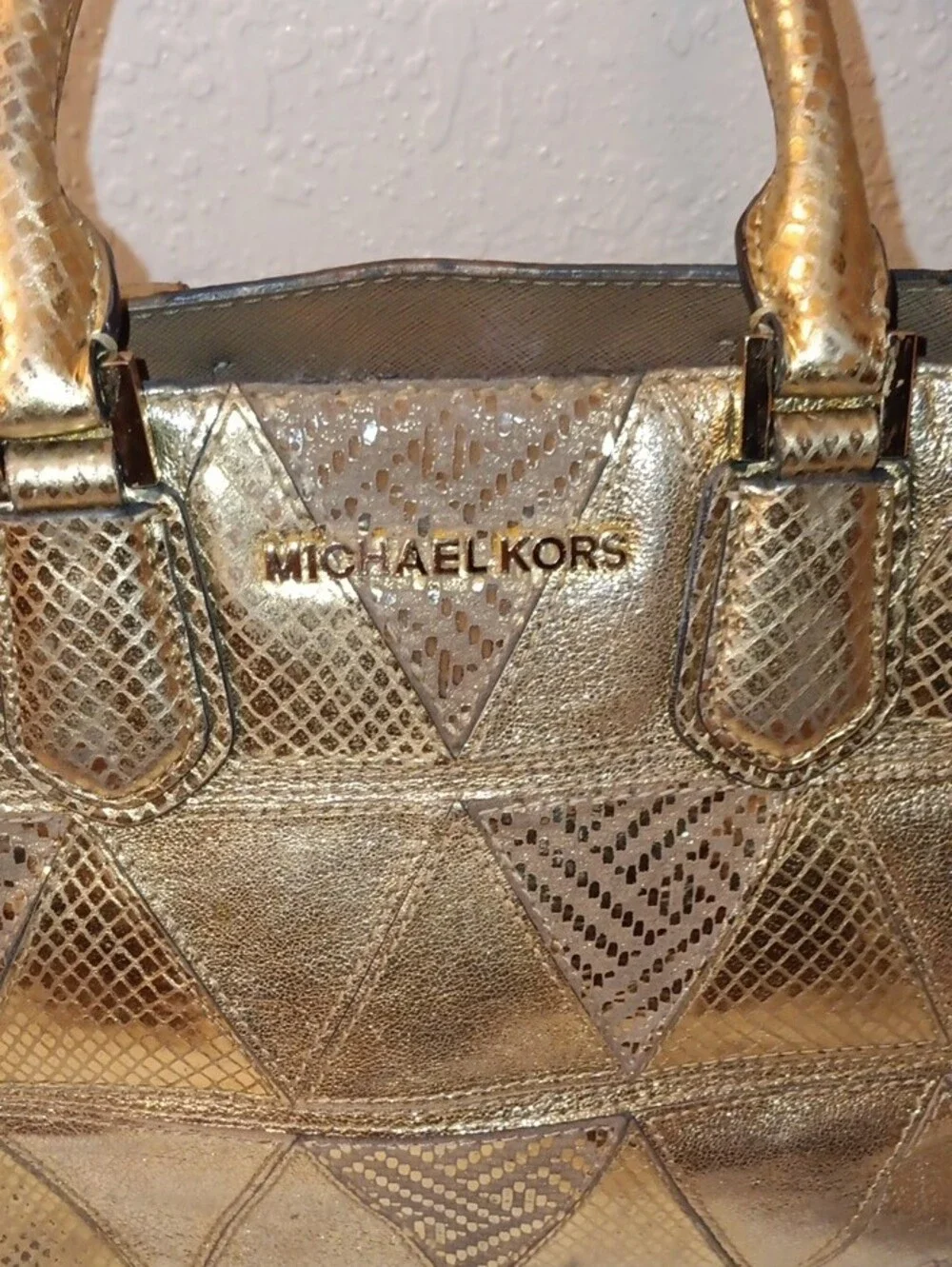 Michael Kors Small Metallic Gold Quilted Satchel with Shoulder Strap